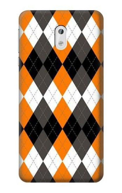 W3421 Black Orange White Argyle Plaid Hülle Schutzhülle Taschen und Leder Flip für Nokia 3