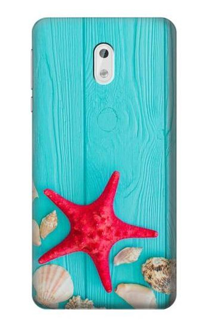 W3428 Aqua Wood Starfish Shell Hülle Schutzhülle Taschen und Leder Flip für Nokia 3