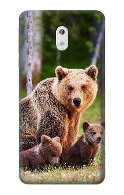 W3558 Bear Family Hülle Schutzhülle Taschen und Leder Flip für Nokia 3