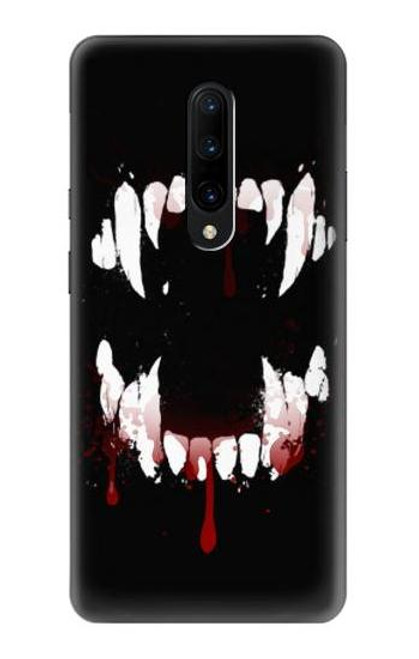 W3527 Vampire Teeth Bloodstain Hülle Schutzhülle Taschen und Leder Flip für OnePlus 7 Pro