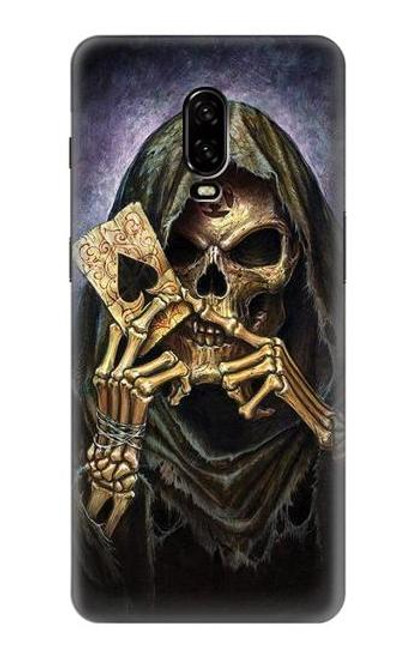 W3594 Grim Reaper Wins Poker Hülle Schutzhülle Taschen und Leder Flip für OnePlus 6T