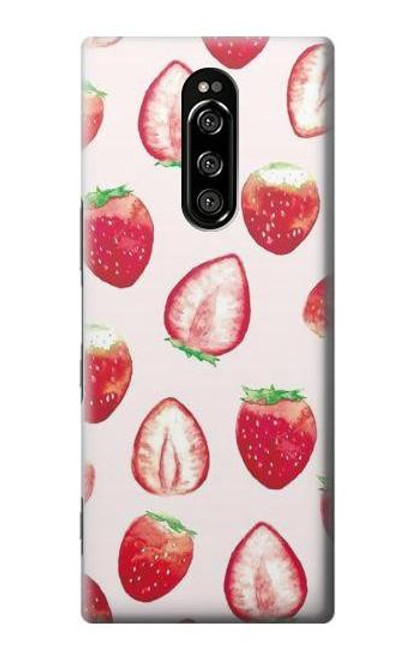 W3481 Strawberry Hülle Schutzhülle Taschen und Leder Flip für Sony Xperia 1