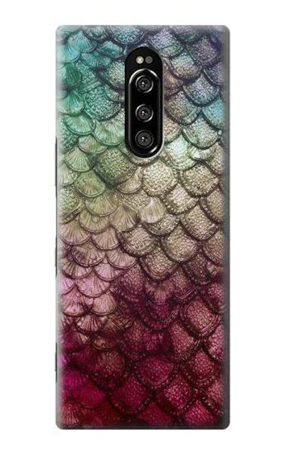 W3539 Mermaid Fish Scale Hülle Schutzhülle Taschen und Leder Flip für Sony Xperia 1