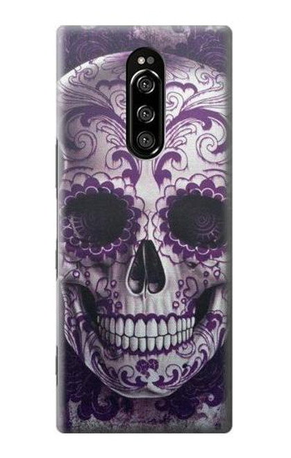 W3582 Purple Sugar Skull Hülle Schutzhülle Taschen und Leder Flip für Sony Xperia 1