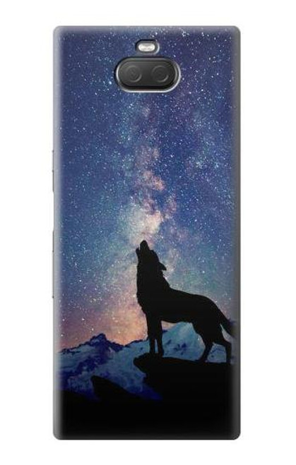 W3555 Wolf Howling Million Star Hülle Schutzhülle Taschen und Leder Flip für Sony Xperia 10 Plus