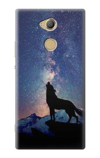 W3555 Wolf Howling Million Star Hülle Schutzhülle Taschen und Leder Flip für Sony Xperia XA2 Ultra
