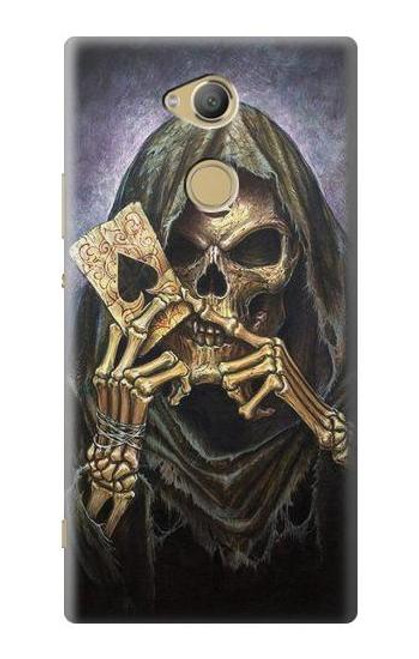 W3594 Grim Reaper Wins Poker Hülle Schutzhülle Taschen und Leder Flip für Sony Xperia XA2 Ultra