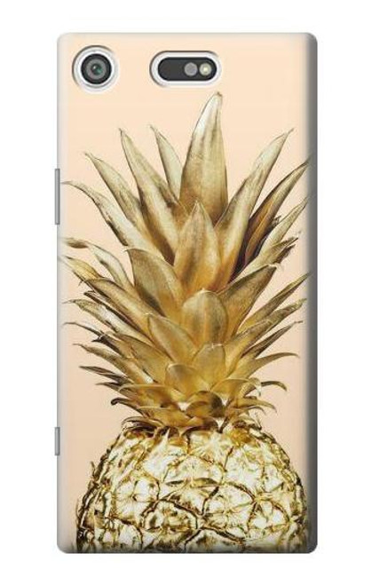 W3490 Gold Pineapple Hülle Schutzhülle Taschen und Leder Flip für Sony Xperia XZ1