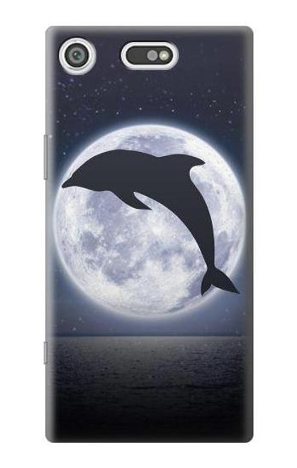 W3510 Dolphin Moon Night Hülle Schutzhülle Taschen und Leder Flip für Sony Xperia XZ1