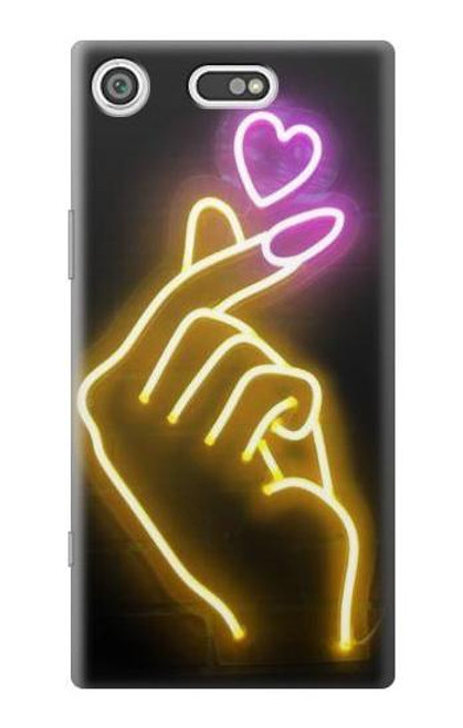 W3512 Cute Mini Heart Neon Graphic Hülle Schutzhülle Taschen und Leder Flip für Sony Xperia XZ1