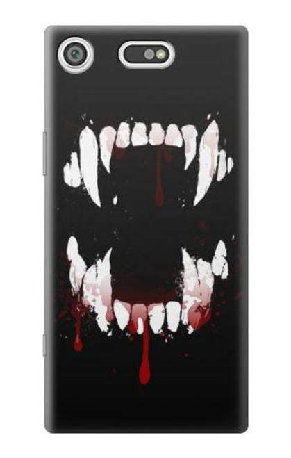 W3527 Vampire Teeth Bloodstain Hülle Schutzhülle Taschen und Leder Flip für Sony Xperia XZ1