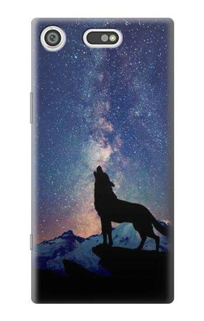 W3555 Wolf Howling Million Star Hülle Schutzhülle Taschen und Leder Flip für Sony Xperia XZ1