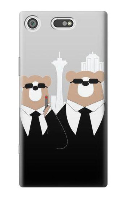 W3557 Bear in Black Suit Hülle Schutzhülle Taschen und Leder Flip für Sony Xperia XZ1