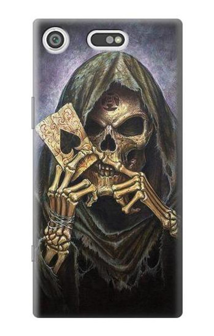 W3594 Grim Reaper Wins Poker Hülle Schutzhülle Taschen und Leder Flip für Sony Xperia XZ1