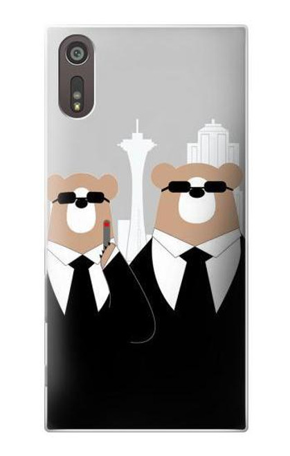 W3557 Bear in Black Suit Hülle Schutzhülle Taschen und Leder Flip für Sony Xperia XZ