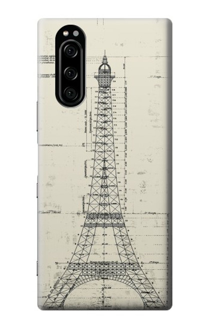 W3474 Eiffel Architectural Drawing Hülle Schutzhülle Taschen und Leder Flip für Sony Xperia 5