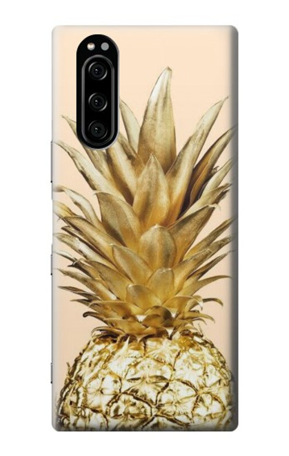 W3490 Gold Pineapple Hülle Schutzhülle Taschen und Leder Flip für Sony Xperia 5