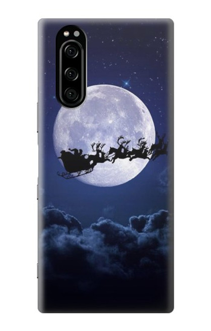 W3508 Xmas Santa Moon Hülle Schutzhülle Taschen und Leder Flip für Sony Xperia 5