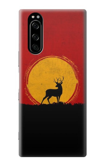 W3513 Deer Sunset Hülle Schutzhülle Taschen und Leder Flip für Sony Xperia 5
