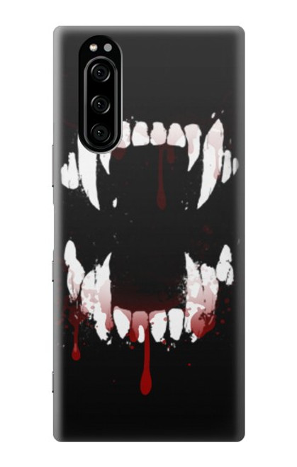 W3527 Vampire Teeth Bloodstain Hülle Schutzhülle Taschen und Leder Flip für Sony Xperia 5