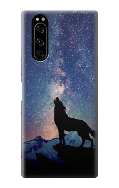 W3555 Wolf Howling Million Star Hülle Schutzhülle Taschen und Leder Flip für Sony Xperia 5