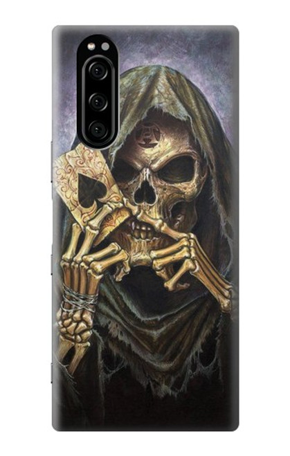 W3594 Grim Reaper Wins Poker Hülle Schutzhülle Taschen und Leder Flip für Sony Xperia 5