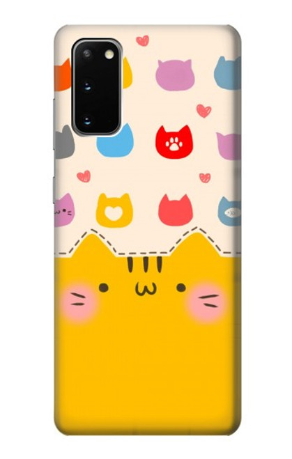 W2442 Cute Cat Cartoon Funny Hülle Schutzhülle Taschen und Leder Flip für Samsung Galaxy S20