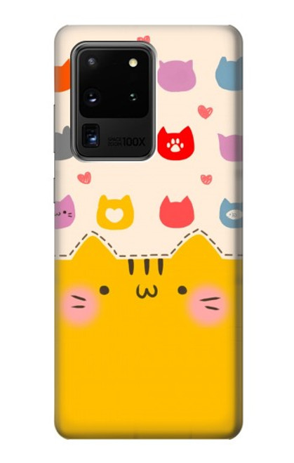 W2442 Cute Cat Cartoon Funny Hülle Schutzhülle Taschen und Leder Flip für Samsung Galaxy S20 Ultra