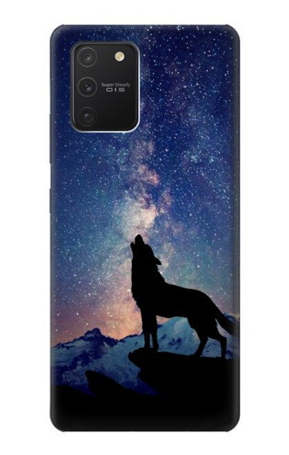 W3555 Wolf Howling Million Star Hülle Schutzhülle Taschen und Leder Flip für Samsung Galaxy S10 Lite