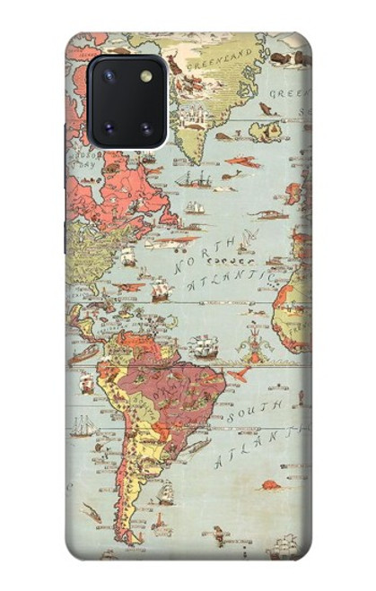 W3418 Vintage World Map Hülle Schutzhülle Taschen und Leder Flip für Samsung Galaxy Note10 Lite