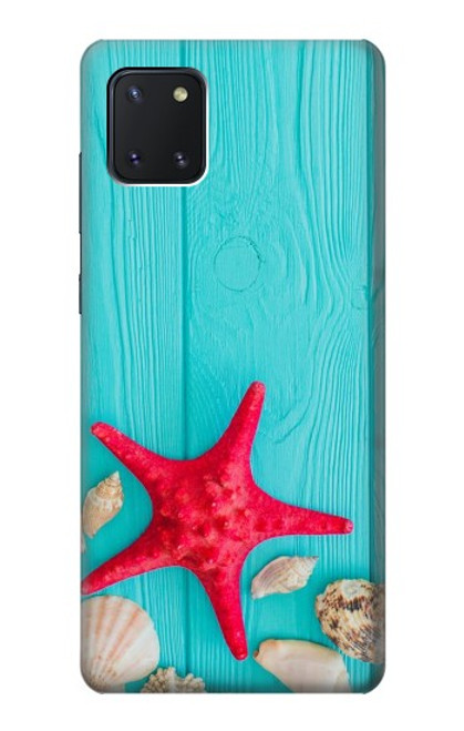 W3428 Aqua Wood Starfish Shell Hülle Schutzhülle Taschen und Leder Flip für Samsung Galaxy Note10 Lite