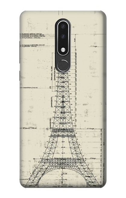 W3474 Eiffel Architectural Drawing Hülle Schutzhülle Taschen und Leder Flip für Nokia 3.1 plus