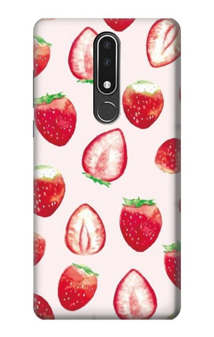 W3481 Strawberry Hülle Schutzhülle Taschen und Leder Flip für Nokia 3.1 plus