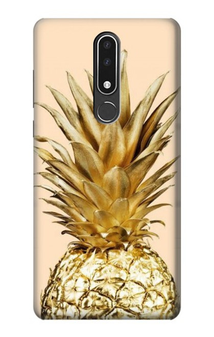 W3490 Gold Pineapple Hülle Schutzhülle Taschen und Leder Flip für Nokia 3.1 plus