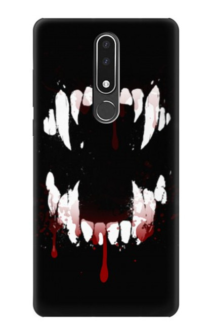 W3527 Vampire Teeth Bloodstain Hülle Schutzhülle Taschen und Leder Flip für Nokia 3.1 plus