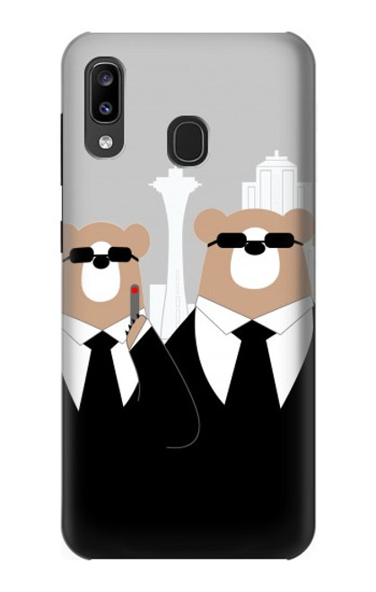 W3557 Bear in Black Suit Hülle Schutzhülle Taschen und Leder Flip für Samsung Galaxy A20, Galaxy A30