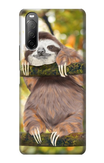 W3138 Cute Baby Sloth Paint Hülle Schutzhülle Taschen und Leder Flip für Sony Xperia 10 II