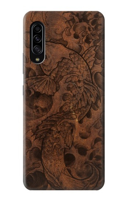 W3405 Fish Tattoo Leather Graphic Print Hülle Schutzhülle Taschen und Leder Flip für Samsung Galaxy A90 5G
