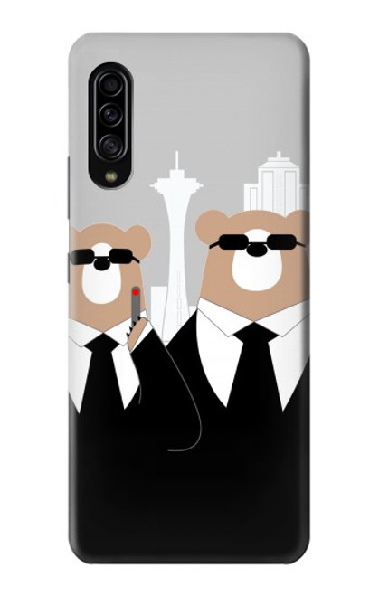 W3557 Bear in Black Suit Hülle Schutzhülle Taschen und Leder Flip für Samsung Galaxy A90 5G