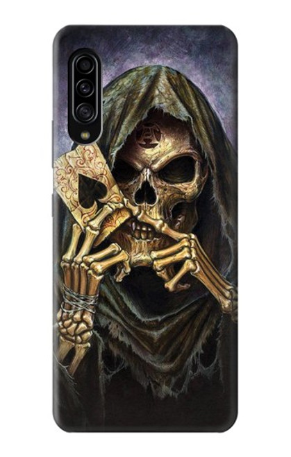 W3594 Grim Reaper Wins Poker Hülle Schutzhülle Taschen und Leder Flip für Samsung Galaxy A90 5G