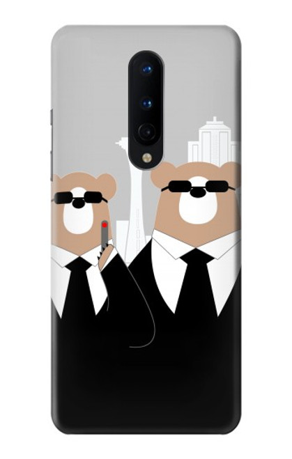 W3557 Bear in Black Suit Hülle Schutzhülle Taschen und Leder Flip für OnePlus 8