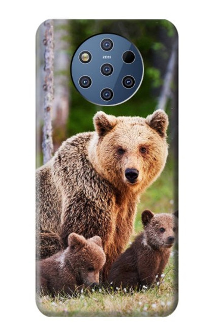 W3558 Bear Family Hülle Schutzhülle Taschen und Leder Flip für Nokia 9 PureView