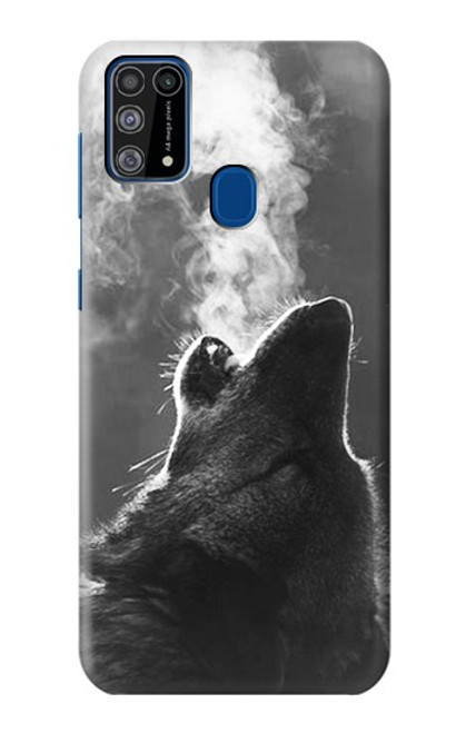 W3505 Wolf Howling Hülle Schutzhülle Taschen und Leder Flip für Samsung Galaxy M31