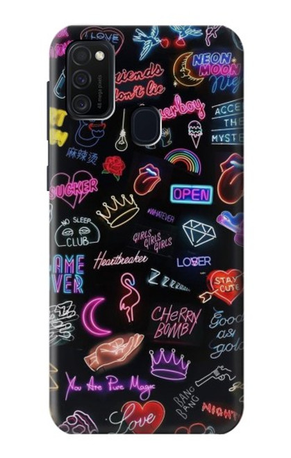 W3433 Vintage Neon Graphic Hülle Schutzhülle Taschen und Leder Flip für Samsung Galaxy M21