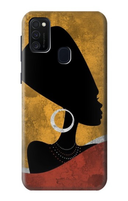 W3453 African Queen Nefertiti Silhouette Hülle Schutzhülle Taschen und Leder Flip für Samsung Galaxy M21