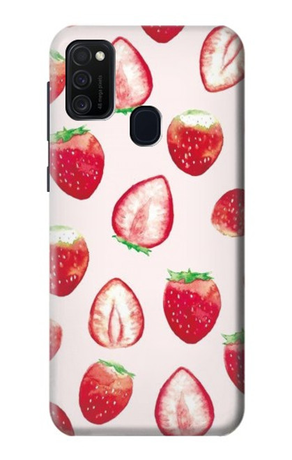 W3481 Strawberry Hülle Schutzhülle Taschen und Leder Flip für Samsung Galaxy M21