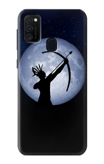 W3489 Indian Hunter Moon Hülle Schutzhülle Taschen und Leder Flip für Samsung Galaxy M21