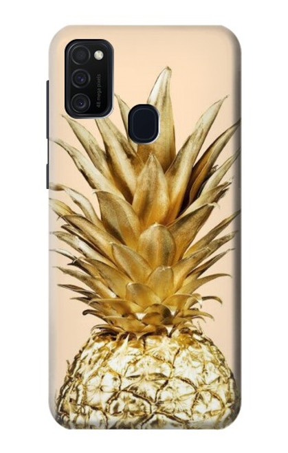 W3490 Gold Pineapple Hülle Schutzhülle Taschen und Leder Flip für Samsung Galaxy M21