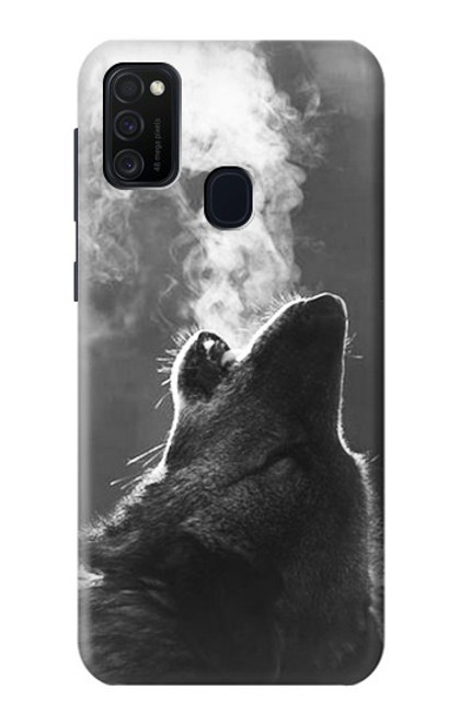 W3505 Wolf Howling Hülle Schutzhülle Taschen und Leder Flip für Samsung Galaxy M21