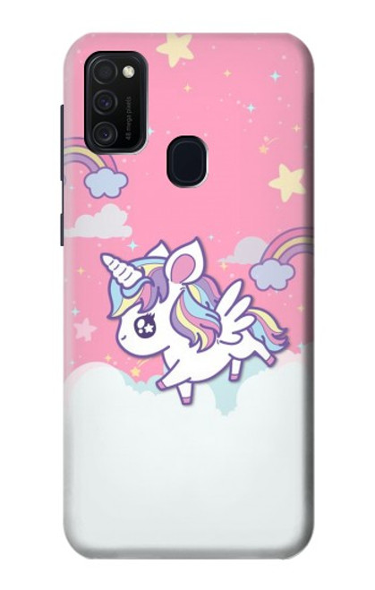 W3518 Unicorn Cartoon Hülle Schutzhülle Taschen und Leder Flip für Samsung Galaxy M21